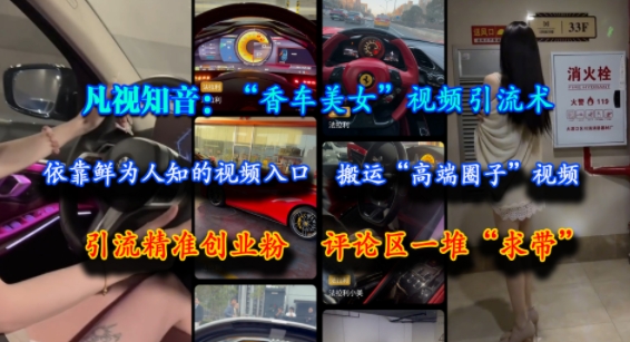 凡视知音：“香车美女”视频引流术，依靠鲜为人知的视频入口，搬运“高端圈子”视频，引流精准创业粉，评论区一堆“求带”-阿鬼
