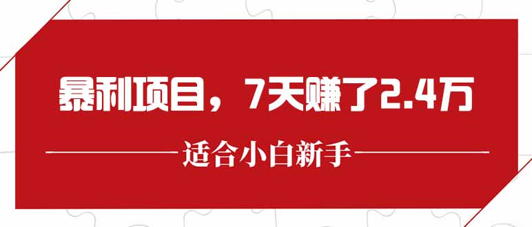 最新暴利项目，每单收益轻松在300以上，7天赚了2.4万-阿鬼