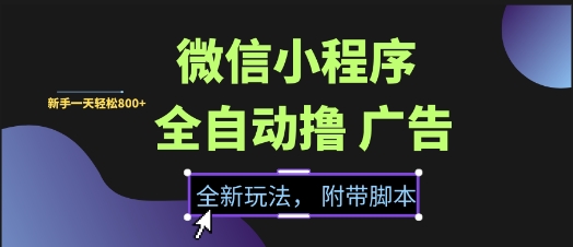 微信小程序全自动撸广告项目，彻底解决没流量的问题，新手一天8张+【揭秘】-阿鬼