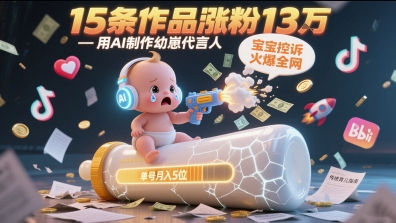 用AI制作幼崽代言人，宝宝的控诉火爆全网，15条作品涨粉13W，单号月入5位数实操教程-阿鬼