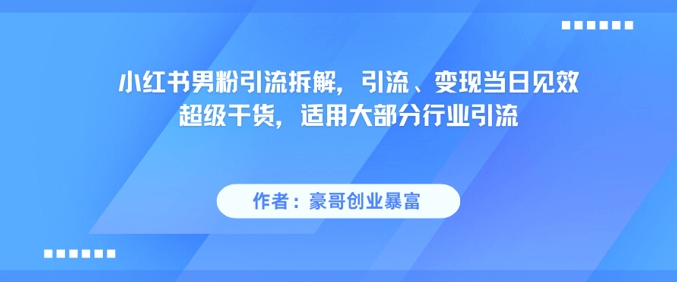 小红书男粉引流拆解，引流、变现当日见效超级干货，适用大部分行业引流-阿鬼