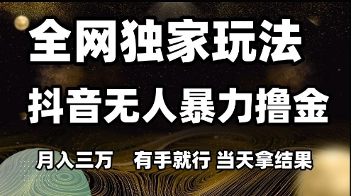 全网独家玩法抖音无人暴力撸金，月入3W，有手就行，当天拿结果【揭秘】-阿鬼