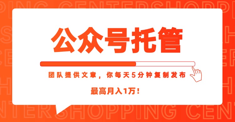 【公众号托管 】我提供文章，你每天５分钟复制发布，最高月入1W-阿鬼