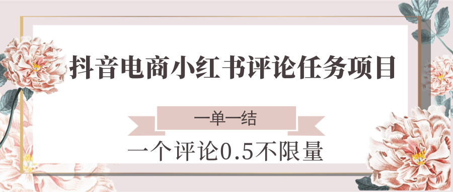 抖音电商小红书评论任务项目，一个评论0.5，一单一结 不限量-阿鬼
