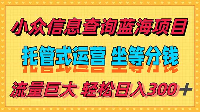 稳定日入300＋，小众信息查询蓝海项目，全程懒人式托管，解放你的时间-阿鬼