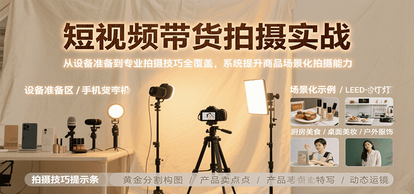 短视频带货拍摄实战，从设备准备到专业拍摄技巧全覆盖，系统提升商品场景化拍摄能力-阿鬼
