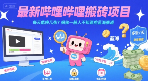 最新哔哩哔哩上B站搬砖项目，每天能挣几张？揭秘一般人不知道的蓝海赛道-阿鬼