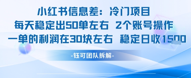 小红书信息差冷门项目一单利润30块每天稳定1.5k左右2个账号操作-阿鬼