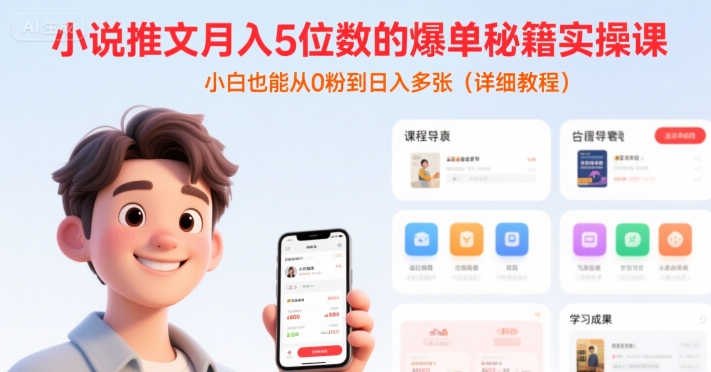 小说推文月入5位数的爆单秘籍实操课，，小白也能从0粉到日入多张(详细教程)-阿鬼