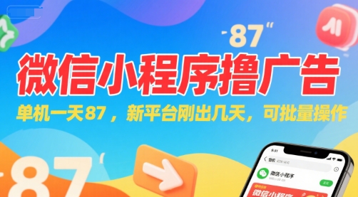微信小程序看广告，单机一天87，新平台刚出几天，可批量操作，日入5张-阿鬼