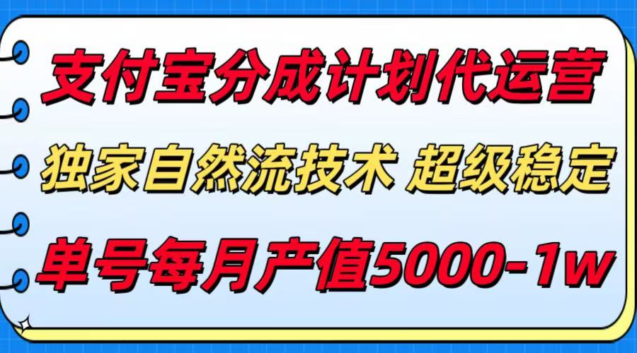 支付宝分成计划代运营，独家自然流技术，收益稳定，单号月产5000＋-阿鬼