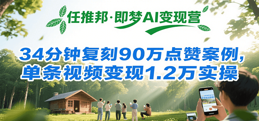 任推邦·即梦AI变现营，34分钟复刻90万点赞案例，单条视频变现1.2万实操-阿鬼