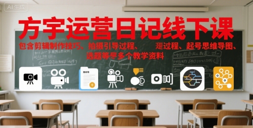 方宇运营日记线下课，包含剪辑制作技巧、拍摄引导过程、起号思维导图、选题等多个教学资料-阿鬼