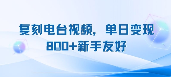 复刻电台视频，单日变现8张+新手友好，长期可做-阿鬼