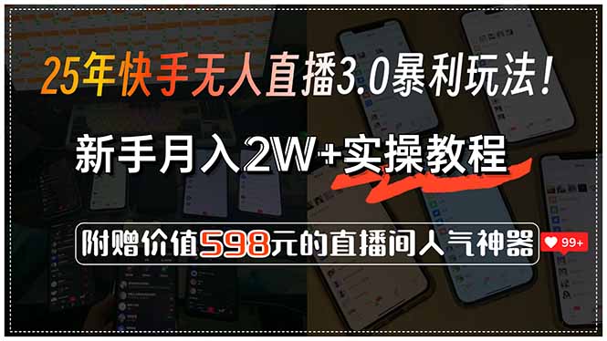 25年快手无人直播3.0暴利玩法！，新手月入2W+实操教程，附赠价值598元…-阿鬼