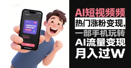 AI短视频热门涨粉变现，一部手机玩转AI流量变现，月入过W-阿鬼