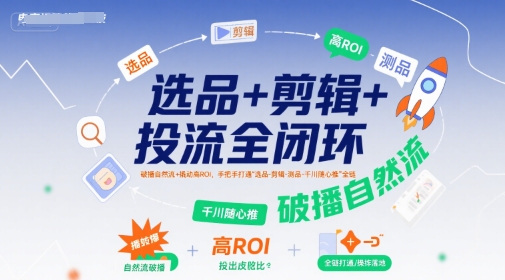 选品+剪辑+投流全闭环，破播自然流+撬动高ROI，手把手打通“选品-剪辑-测品-千川随心推”全链-阿鬼