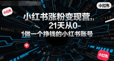 小红书涨粉变现营，21天从0-1做一个挣钱的小红书账号-阿鬼
