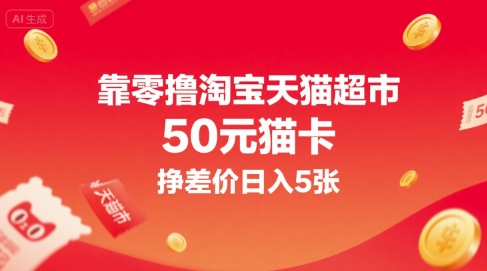 靠零撸淘宝天猫超市50元猫卡，挣差价日入5张-阿鬼