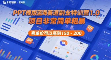 PPT模版蓝海赛道副业特训营1.0，项目非常简单粗暴，客单价可以高到150-200-阿鬼