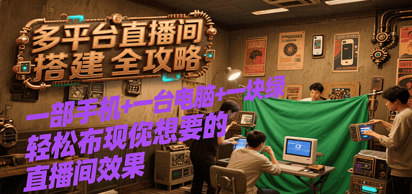 多平台直播间搭建全攻略，一部手机+一台电脑+一块绿布轻松实现你想要的直播间效果-阿鬼