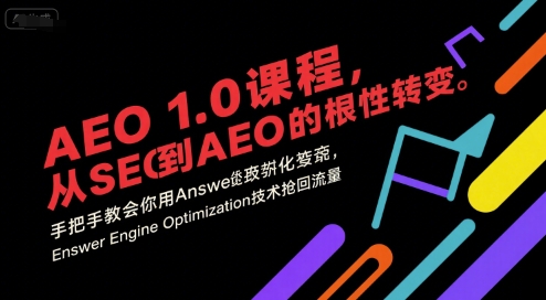 AEO 1.0 课程，从SEO到AE0的基命性转变，手把手教会你用AnswerEngineOptimization技术抢回流量-阿鬼