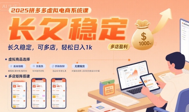 2025拼多多虚拟电商系统课，长久稳定，可多店，轻松日入1k-阿鬼