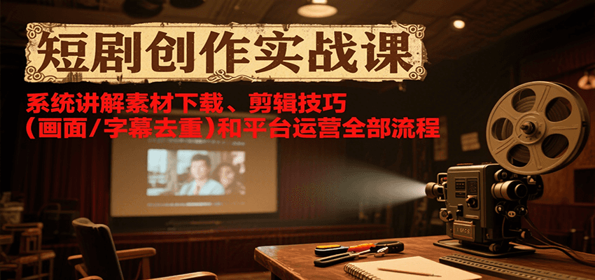 短剧创作实战课，系统讲解素材下载、剪辑技巧(画面/字幕去重)和平台运营全部流程-阿鬼