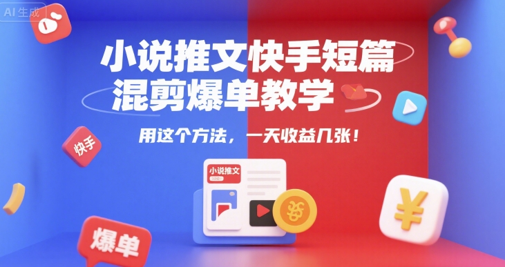 小说推文快手短篇混剪爆单教学，用这个方法，一天收益几张-阿鬼