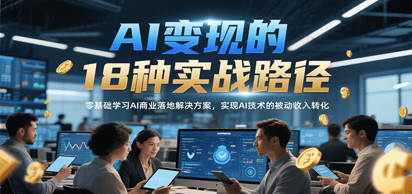 AI变现的18种实战路径，零基础学习AI商业落地解决方案，实现AI技术的被动收入转化-阿鬼