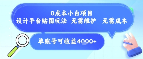 0成本小白项目，设计平台贴图玩法，无需维护，无需成本，单账号单月可产生收益4k+-阿鬼