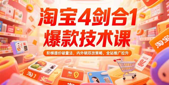 淘宝4剑合1爆款技术课73期：阶梯提价破量法，内外销双改策略 全站推广拉升-阿鬼