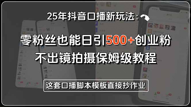 25年抖音口播新玩法：零粉丝也能日引500+创业粉，不出镜拍摄保姆级教程…-阿鬼