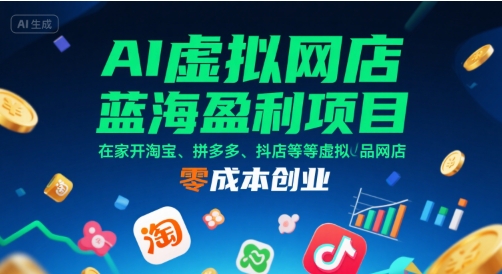 AI虚拟网店蓝海盈利项目，在家开淘宝、拼多多、抖店等虚拟品网店，零成本创业-阿鬼